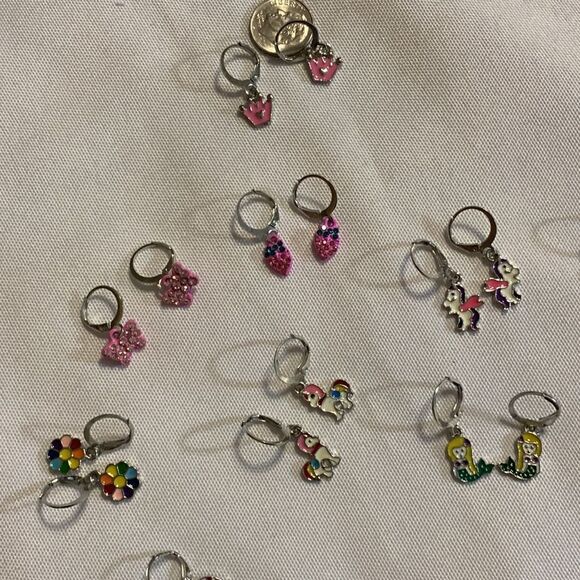 12 pairs earrings for little girls.  See dimes for size reference.  NEW - Picture 6 of 7